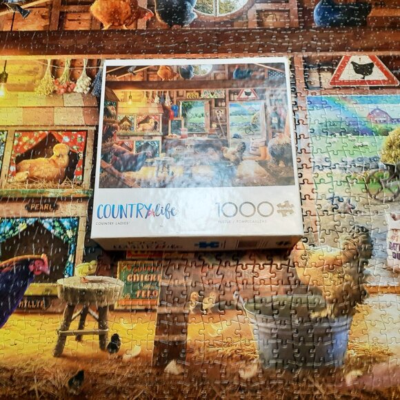 Buffalo Jigsaw Puzzle Country Ladies 1000 Pieces Farm Barn Chickens Complete - Picture 1 of 8